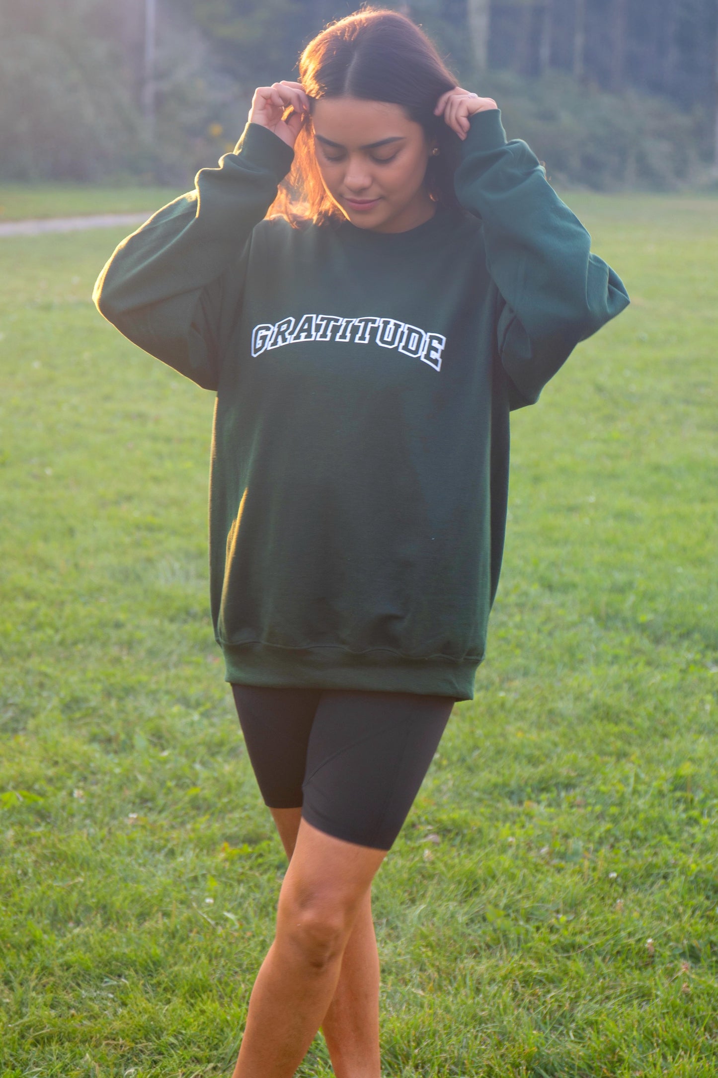 UNISEX Adults Gratitude Crewneck Sweater - Forrest Green